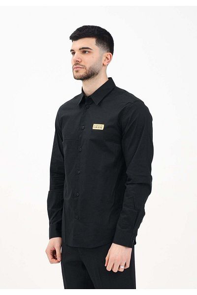 Versace قميص رجالي قطن بقصة عادية وأكمام طويلة باللون الأسود 78GALYR1CN002-899