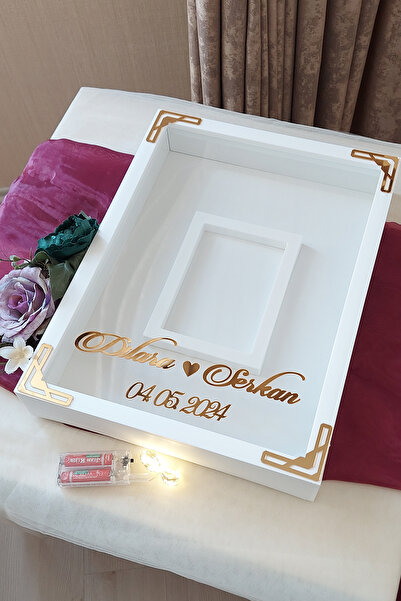 Verda Çerçeve 30 × 40 سم أبيض-حديث (ذهبي) بإطار ذاكرة صندوق الورد بتصميم LED ...