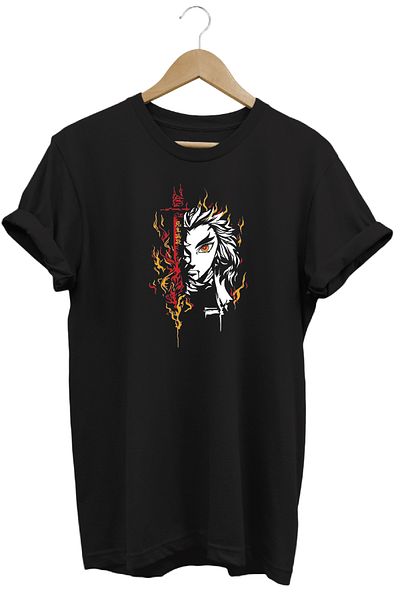 remonz Μπλουζάκι Demon Slayer Rengoku με κοντό μανίκι βαμβακερό λαιμόκοψη