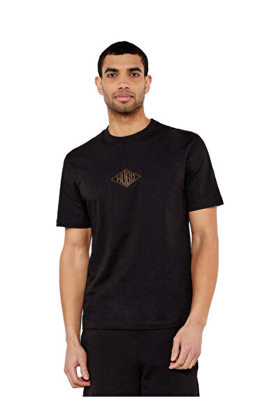 HUGO Erkek Kısa Kol Bisiklet Yaka Gögüs Ortası Ve Sırt Bölümü HUGO Yazılı Siy...