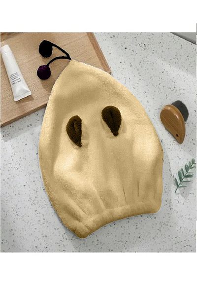 SB SizinBazar Beige Cute Rabbit Hair Cap - Hair Towel