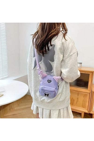 So Iconic Purple Velvet Crossbody Bag with Sanrio Kuromi Character