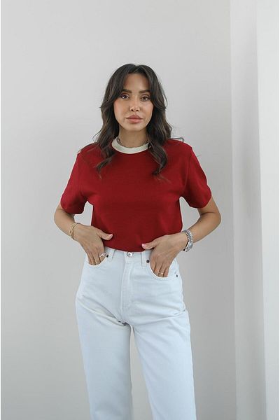 Havoş Tricou din bumbac cu guler roșu Claret