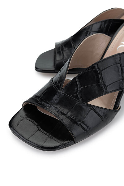 Tamer Tanca Women's Genuine Leather Black Crocodile Heeled Slippers