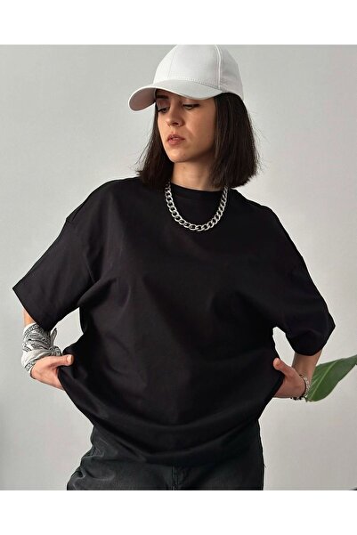 ervafashion Siyah Günlük Baskısız Rahat Giyim Mevmsimlik İnce T-SHİRT Unisex