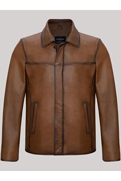 DeriWork Hakiki Kuzu Derisi Fermuarlı Yandan Cepli Kahverengi Erkek Ceket Der...