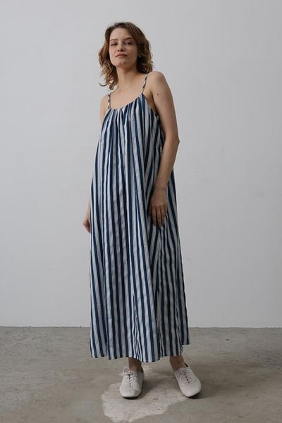 MODAVERA Strappy Stripe Pattern Dress - Navy Blue