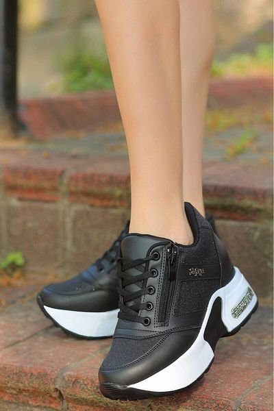 LEYDİ SHOES Sofia Zippered Black Sports