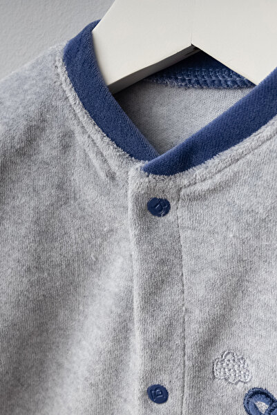 Bebitof Cute Skateboarded Teddy Bear Patterned Cotton Baby Velvet Jumpsuit