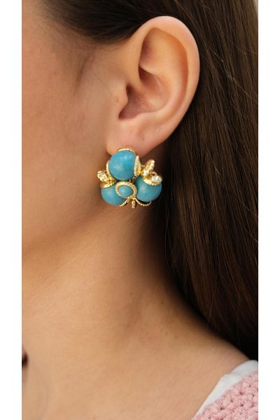 Jerie Gold Turquoise Triple Heel Summer Earrings