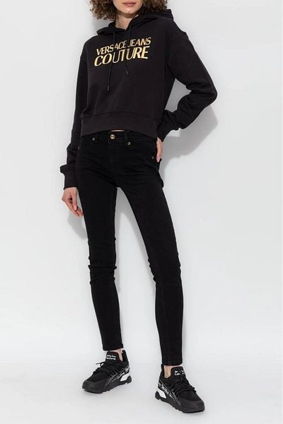 Versace Women's Slim Fit Skinny Long Pocket Casual Black Trousers 78Hab5J0Cdw00-909