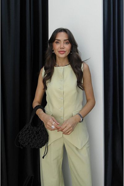 Havoş Light Yellow Linen Vest with Belt on the Back