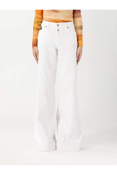 Versace Women Denim Fabric Normal Waist Straight Model White Pants 78Hab561Cewr1-003