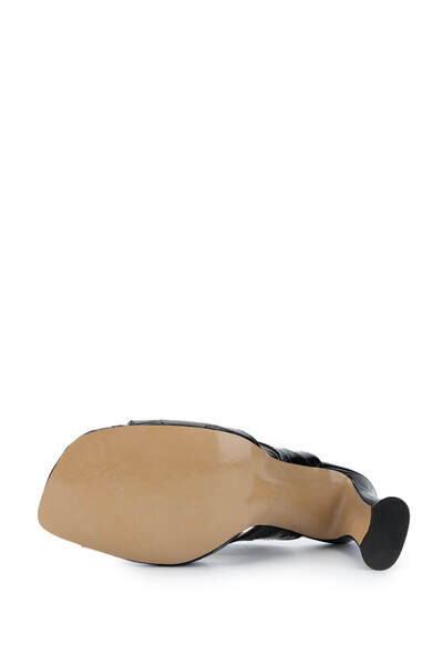 Tamer Tanca Women's Genuine Leather Black Crocodile Heeled Slippers