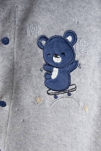Bebitof Cute Skateboarded Teddy Bear Patterned Cotton Baby Velvet Jumpsuit