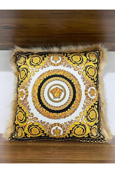 KIRLENTİM HRN3022 غطاء وسادة بتصميم خاص مع حواف من فرو المنك ونمط منقوش على ا...