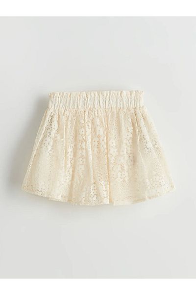LC Waikiki Ecru Elastic Waist Lace Detailed Girl's Shorts Skirt