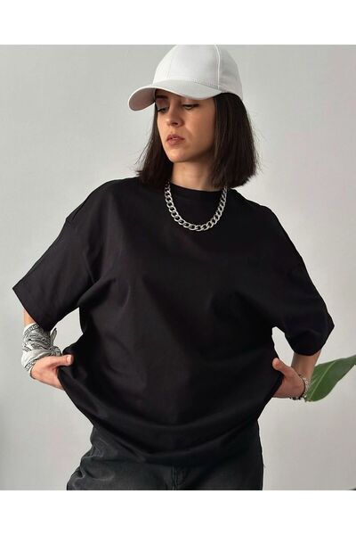 ervafashion Siyah Günlük Baskısız Rahat Giyim Mevmsimlik İnce T-SHİRT Unisex