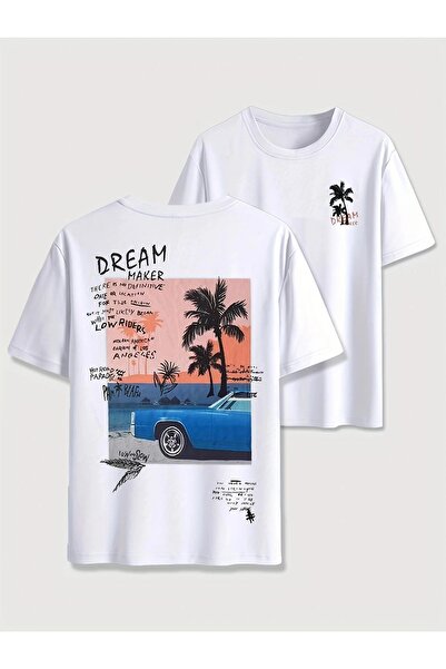 CAST COLLECTİON Tricou oversize unisex alb cu imprimeu California Beach