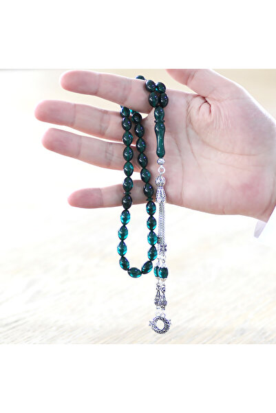 Tesbihane Непотъмняващ метален шнур с пискюли, нарязан на ечемик, водносин, огнен кехлибар, молитвени броеници