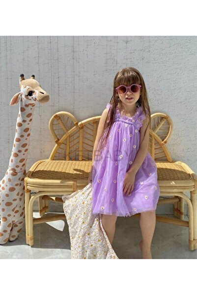KETBaby Kız Çocuk Papatya Nakışlı Askılı Elbise