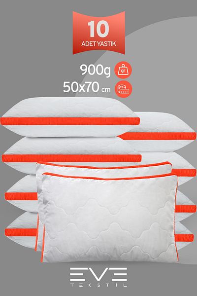 Eve Tekstil 10 Pieces Klimax Orange Series, Zippered Air Conditioned Antiallergic Silicone Nano Fiber Pillow 50X70Cm