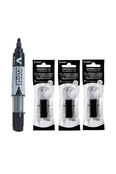 Pilot Vboard Whiteboard Marker Pack With 3 Refills - Black