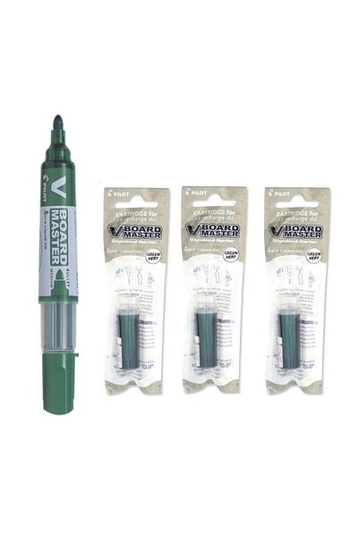 Pilot VBoard whiteboard marker pack with 3 refills - green