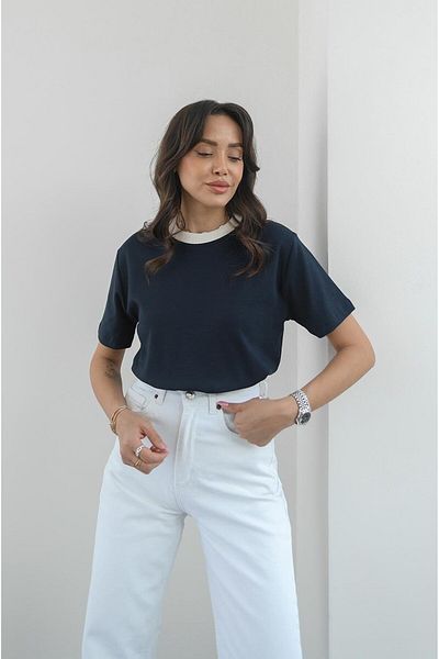 Havoş Βαμβακερό μπλουζάκι με γιακά Navy Blue