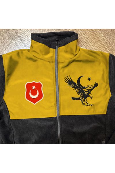 Crea Eymer Wear Turkish Ayyıldız Designed Softshell Fleece Combination - Non-Pilling Full Zipper Yellow-Black