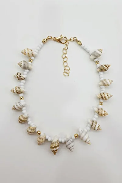PETEK AKSESUAR Full Seashell Bead Anklet Beige