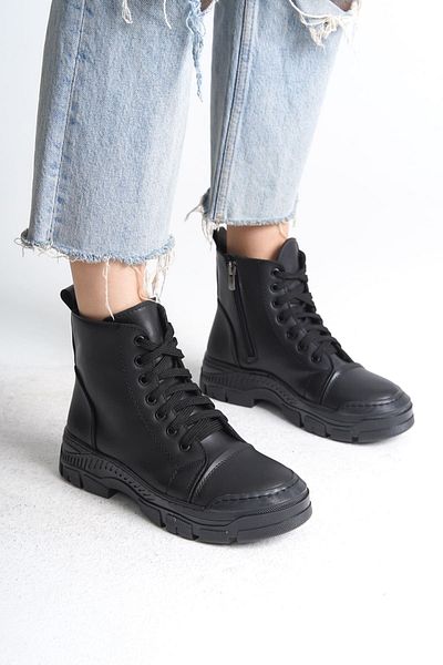 Zerenyus Γυναικείες μπότες Sulina Lace Up Orthopedic Sole με φερμουάρ - Μαύρο