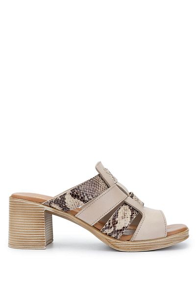 Tamer Tanca Women's Genuine Leather Beige Heeled Slippers