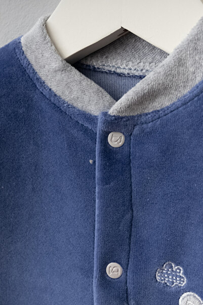 Bebitof Cute Skateboarded Teddy Bear Patterned Cotton Baby Velvet Jumpsuit