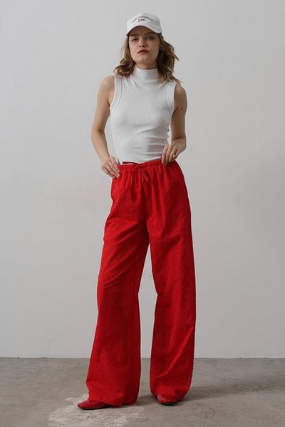 Moka Shopin Mokashopin Tie Waist Brode Trousers - Red