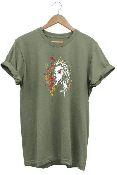 remonz Μπλουζάκι Demon Slayer Rengoku με κοντό μανίκι βαμβακερό λαιμόκοψη