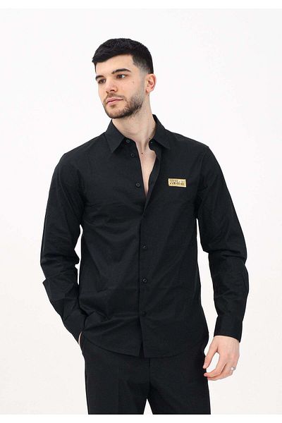 Versace قميص رجالي قطن بقصة عادية وأكمام طويلة باللون الأسود 78GALYR1CN002-899