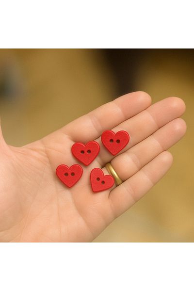 ZARİF KUMASH Heart Shaped Red Button 2 Holes (Set of 10)