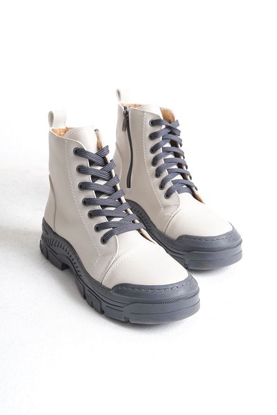 Zerenyus Γυναικείες μπότες Sulina Lace Up Orthopedic Sole με φερμουάρ - Cream Grey