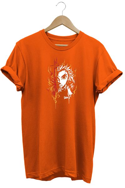 remonz Μπλουζάκι Demon Slayer Rengoku με κοντό μανίκι βαμβακερό λαιμόκοψη