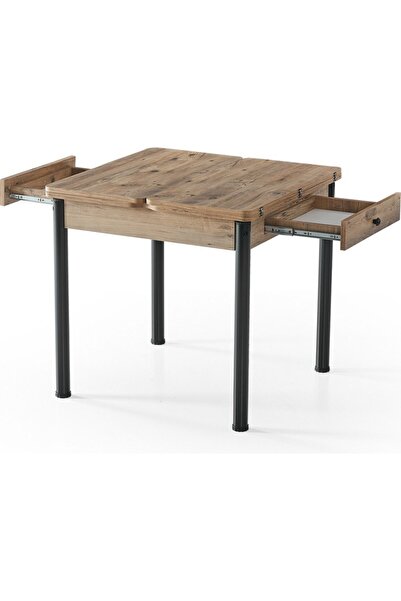 fursimo NEV20 Serisi Fonksiyonel Modern Açılır Katlanır Masa Atlantik Ceviz Desen, Siyah Metal Ayaklı