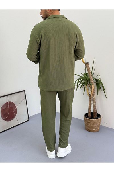 Combineman35 Yellow Men's Summer Suit - Crinklelycra Fabric Long Sleeve Shirt and Sweatpants