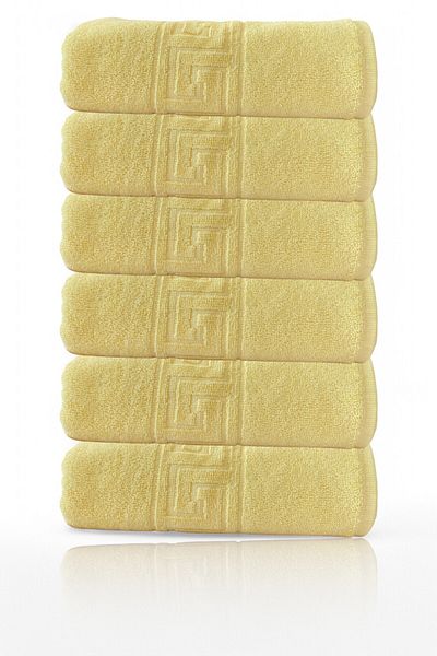 Anılsan 6 Pack Yellow Greek White Bath Towels - 70X140Cm, 490Gr, 100% Cotton, Spa and Hotel Towels