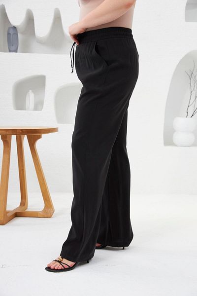 RMG Elastic Waist Wide Leg Plus Size Trousers Black