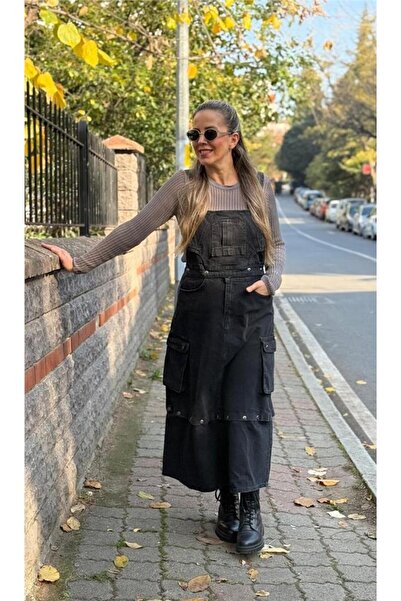 AYSL BUTİK Çıtçıtları Çıkarılabilir Denim Salopet