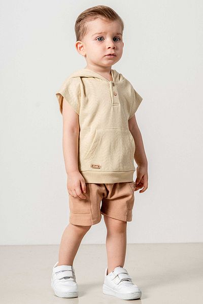 bombe Baby Kids Brown Hooded Shorts Cotton Comfortable 2-Piece Set Trend Fashion Bottom Top Set