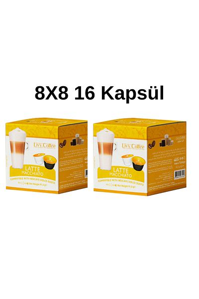 Livy Coffee قهوة دولتشي غوستو لاتيه ماكياتو - 8x8 16 كبسولة متوافقة