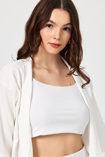 uyguntarz Set din două piese kimono și pantaloni din țesătură înfășurată