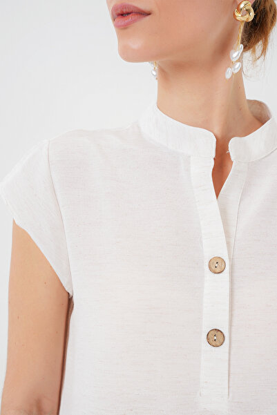 Bigdart 2425 Keten Mini Elbise - Ekru