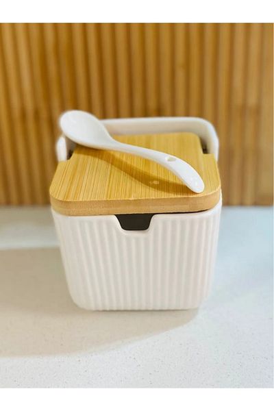Bayev Lisa Bamboo Lid Porcelain Spice Bowl with Spoon 101695
